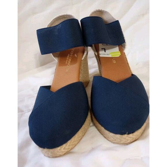 André Assous Womens Wedge Sz 7 New Espadrille Heeled Sandals Navy Blue $129 - Picture 4 of 9